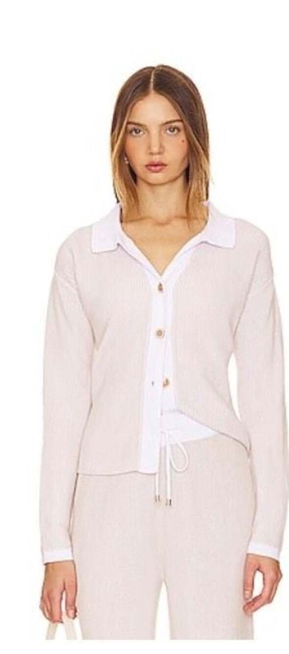 Sancia Renata Rib-Knit Polo Cardigan in Ivory